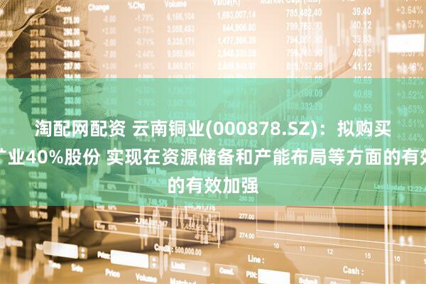 淘配网配资 云南铜业(000878.SZ)：拟购买凉山矿业40%股份 实现在资源储备和产能布局等方面的有效加强